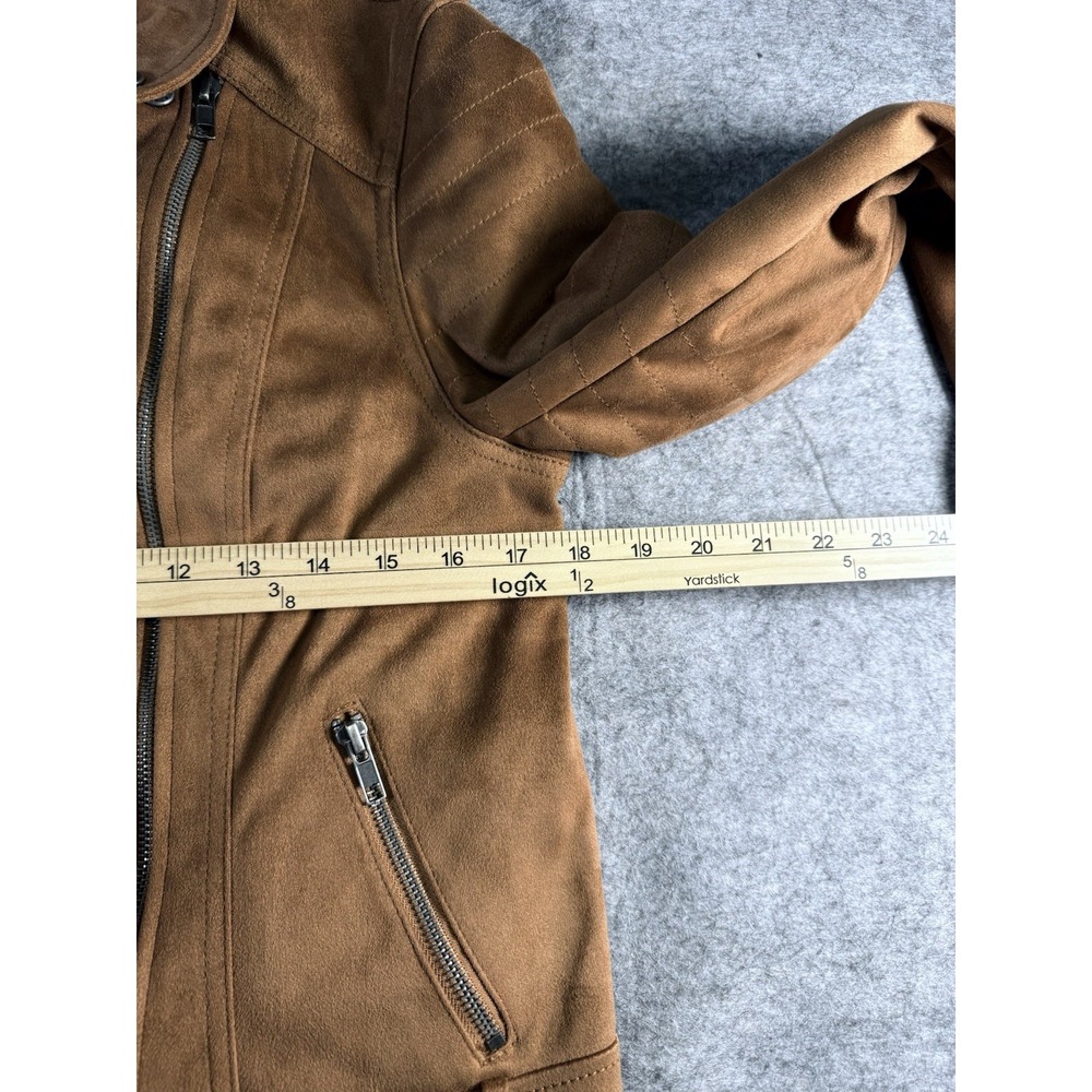 Cupcakes and Cashmere Brown Moto Jacket Womens Medium Cropped Biker Faux Suede - Picture 13 of 16